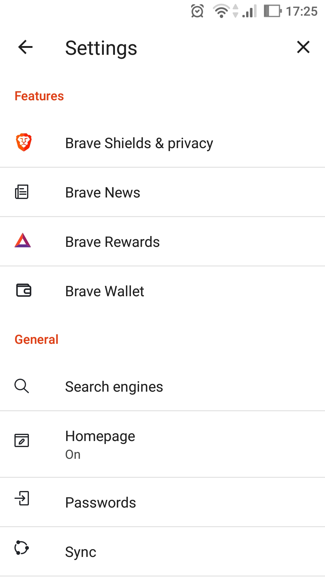 Brave Android Settings