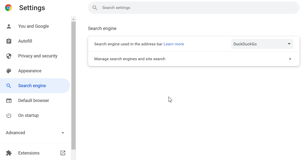 Chrome Settings Search Engine